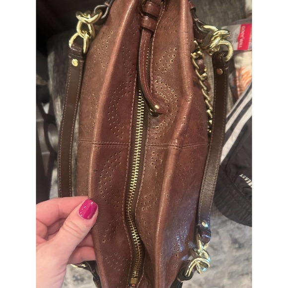 Coach Brooke Brown Perforated Leather Op Art Large Hobo Shoulder Bag 15003 - Picture 7 of 15